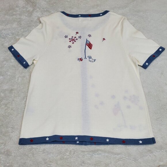Christopher‎ & Banks Ivory Blue Red Patriotic Embroidered Short Sleeve Blouse S - Picture 4 of 9